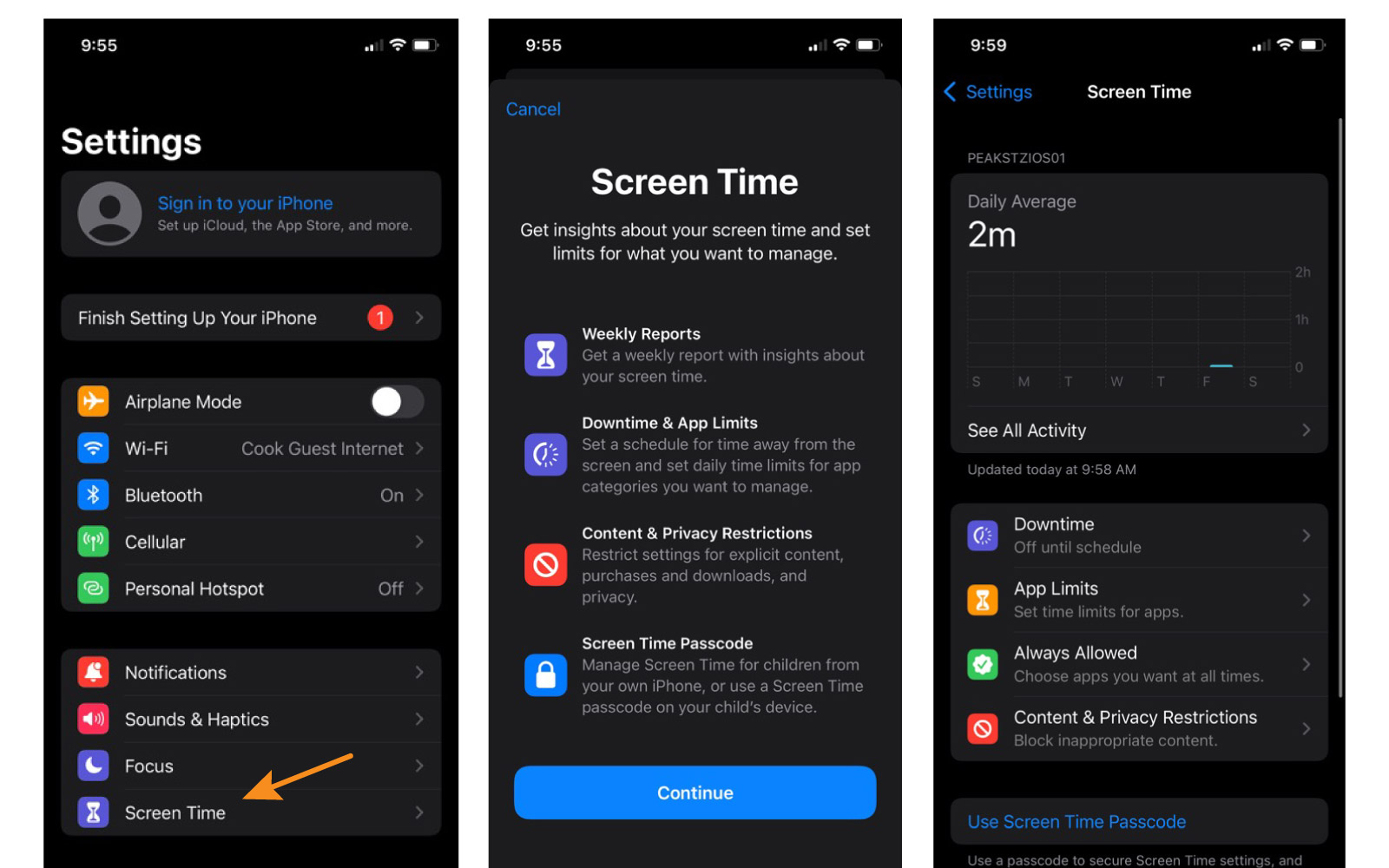 Screen Time settings for iOS