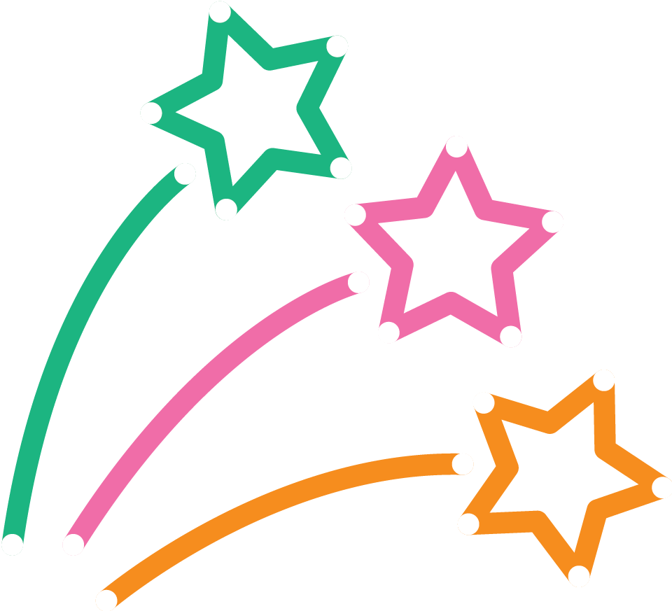 Shooting stars green red and orange
