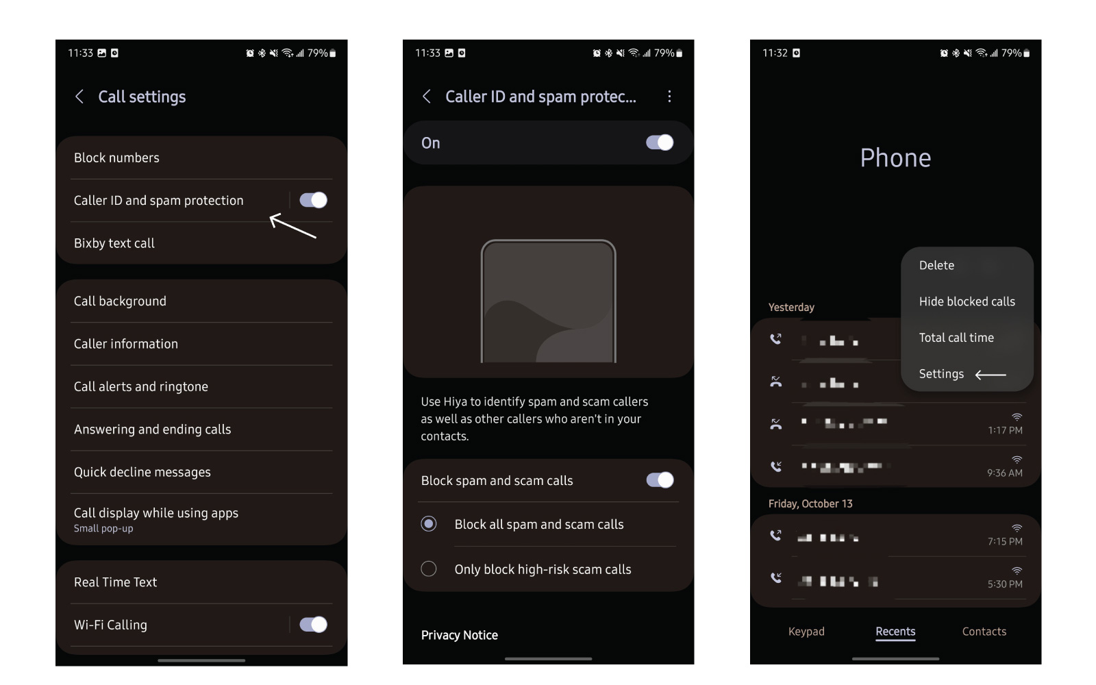 spam control settings for Samsung Galaxy